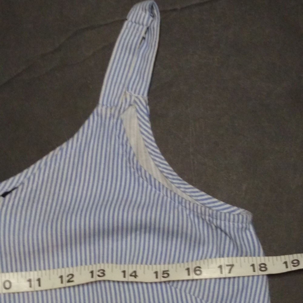 MSK linen blend striped jumper romper wide gaucho leg asymmetrical hem - Picture 9 of 15